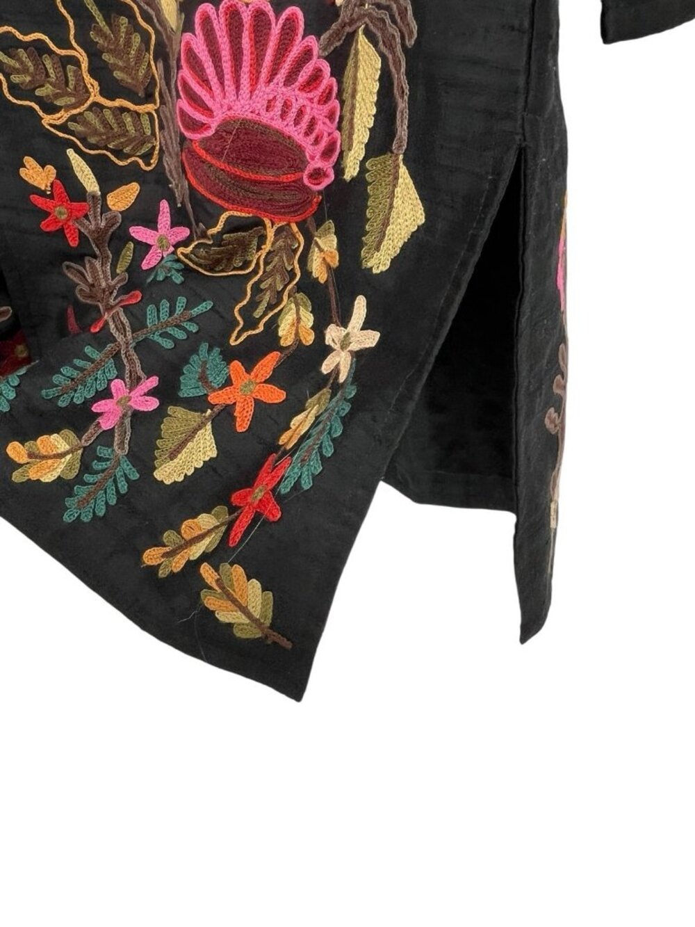 ANU Women's Black Silk Floral Embroidered Cardigan Duster XL - Picture 6 of 7